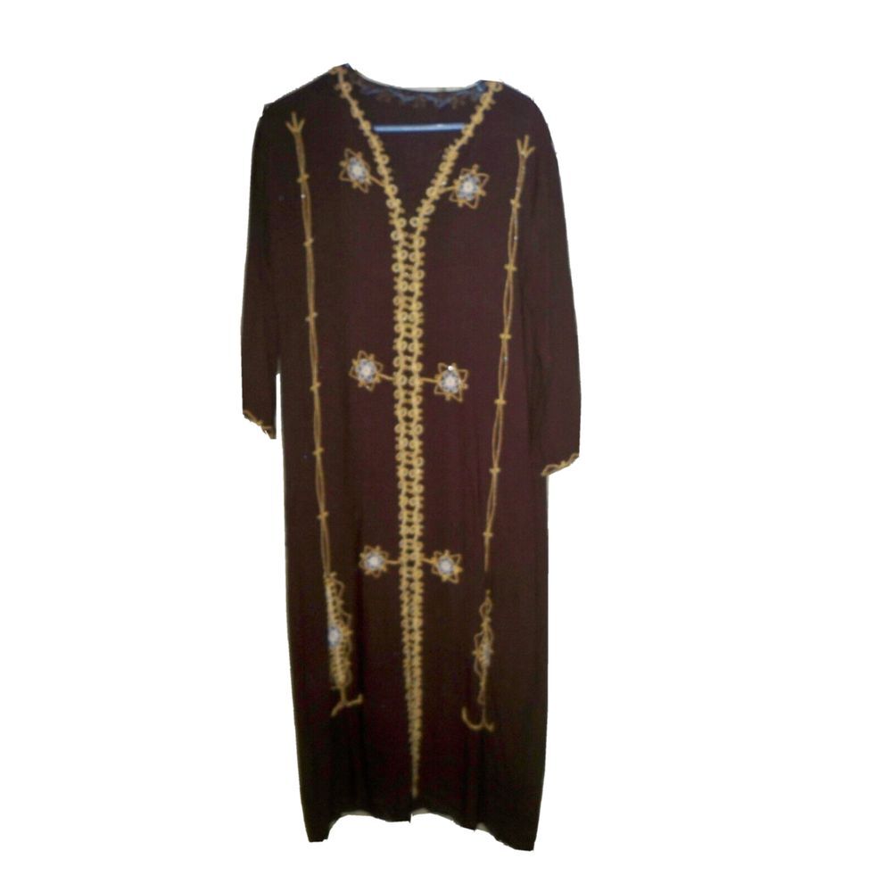 Vintage Handmade Embroidered Huipil African Dress Lounge Mumu Boho Size‎ S/M